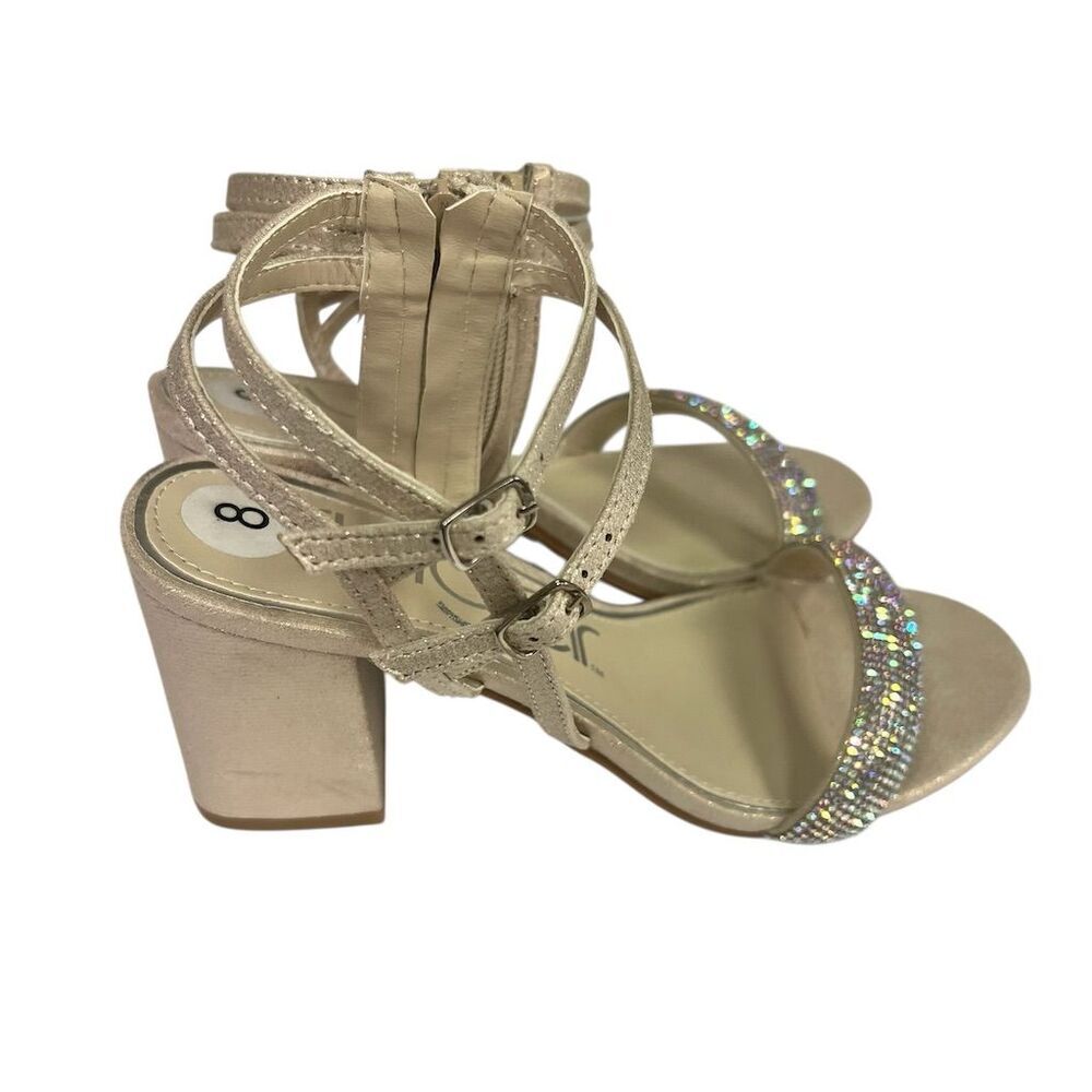 Sugar Women's Multi Colored Rhinestones Shimmering Beige Block Heel Sandals 8 - Picture 4 of 8